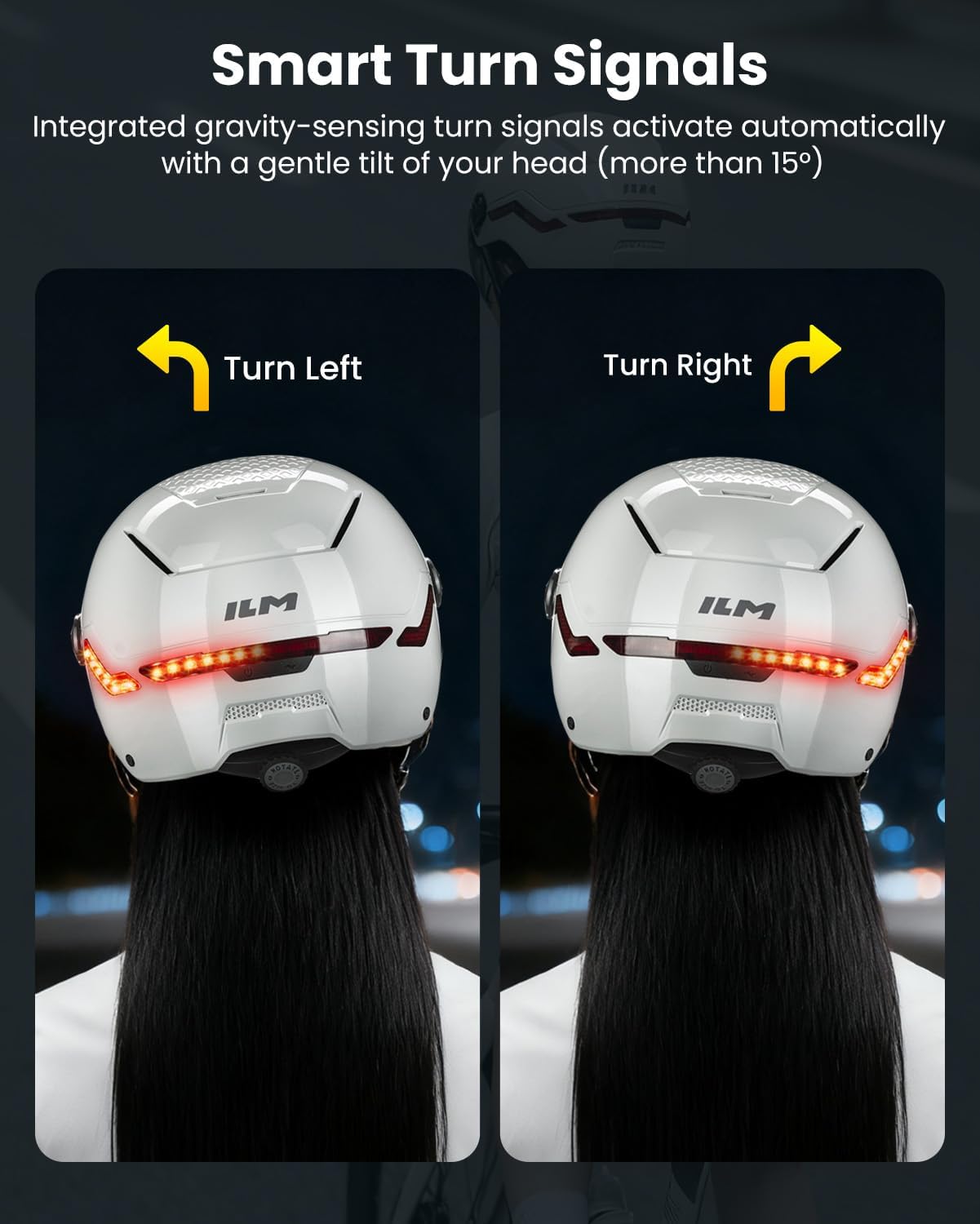 ILM Smart Adult Bike Helmet Front Side Rear LED Light Automatic G-Sensor Turn Signal & Brake Warning Road Cycling Model MB101L