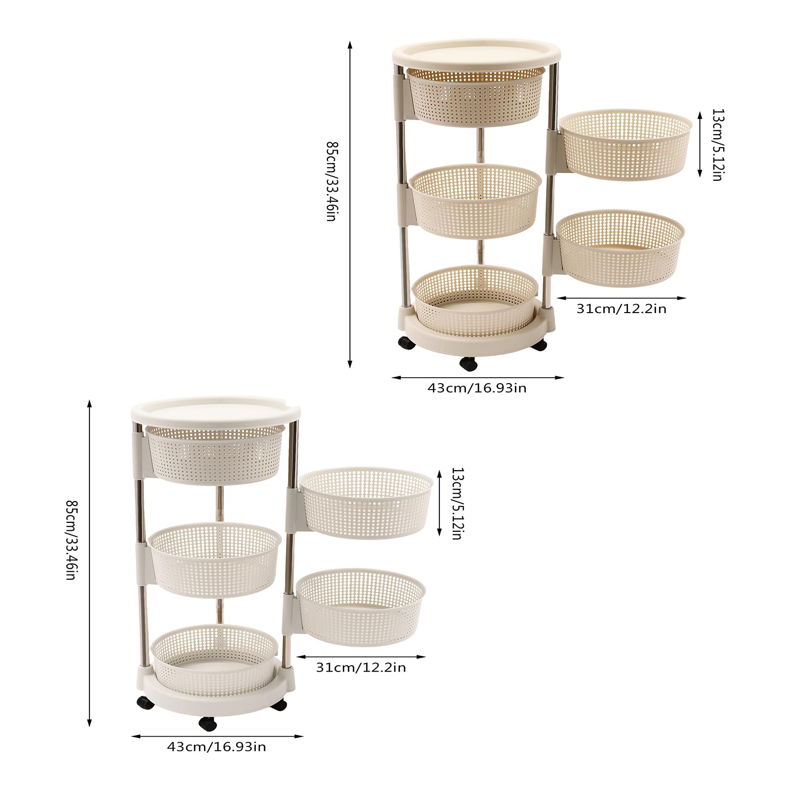 Küchenwagen,Kitchen organizer,Universall Multifunktionales Regal,Beweglicher Aufbewahrungswagen,5-Lagig Kreisförmig,Geeignet für Küche,Bad,Wohnzimmer