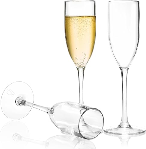 Miniatura 5 de Frcctre Paquete de 16 copas de champán acrílicas, copas de champán de plástico transparente de 5 onzas, reutilizables, de tallo largo, bodas,