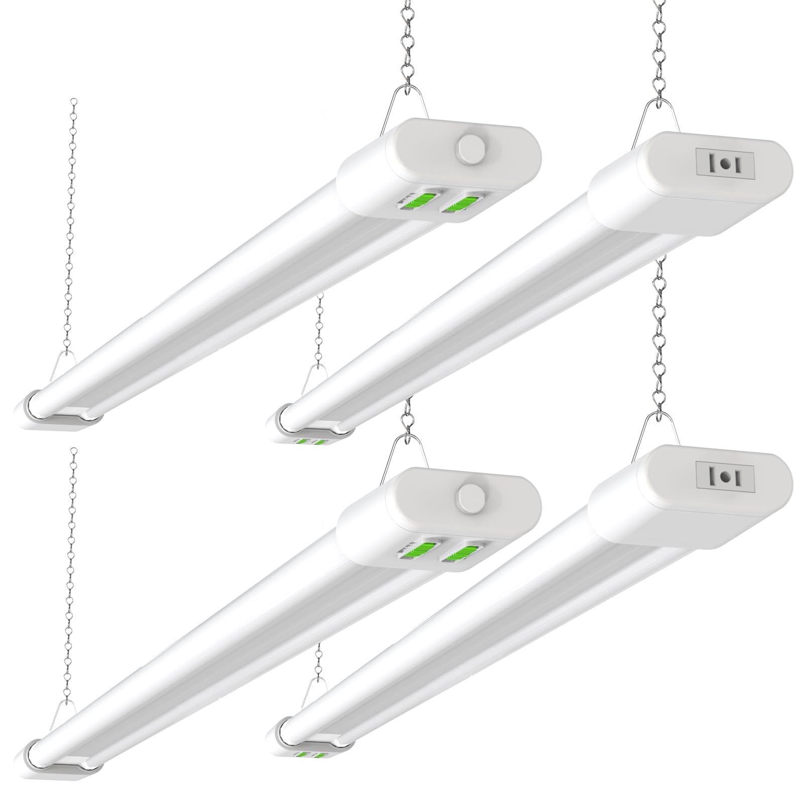 ALUSSO® 4FT LED Shop Lights, 6000LM 30W/45W/60W, 5CCT 2700K/3000K/4000K/5000K/6500K, 120V Utility Light Fixture for Garage, Hanging or Surface Mount, Linkable LED Workbench Light with Plug, 4 Pack