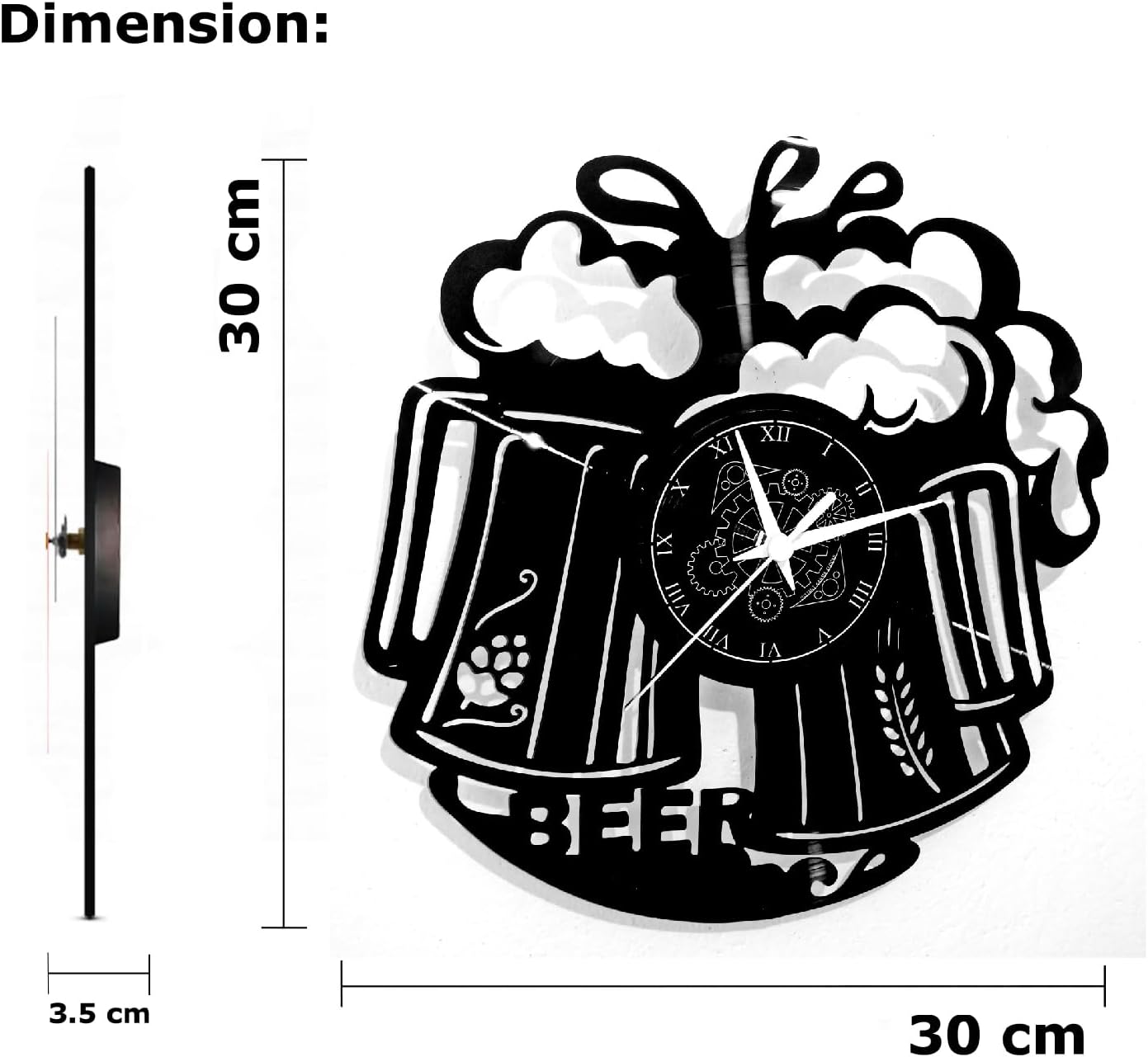 Vinyl Wall Clock, Hand Finished, Beer Beer, Barman Cocktail Bar