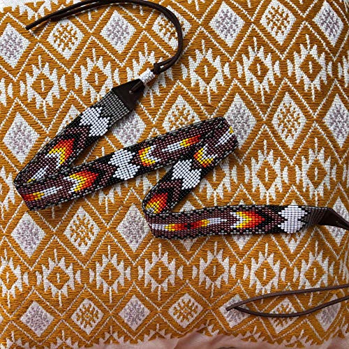 Beaded Hat Band, Cowboy Western Hatbands, Rodeo Style, Leather Ties, Black, Gray, And Multi Color, Hats Accessories, Handmade In Guatemala 7/8 X 21 Inches #TOP4