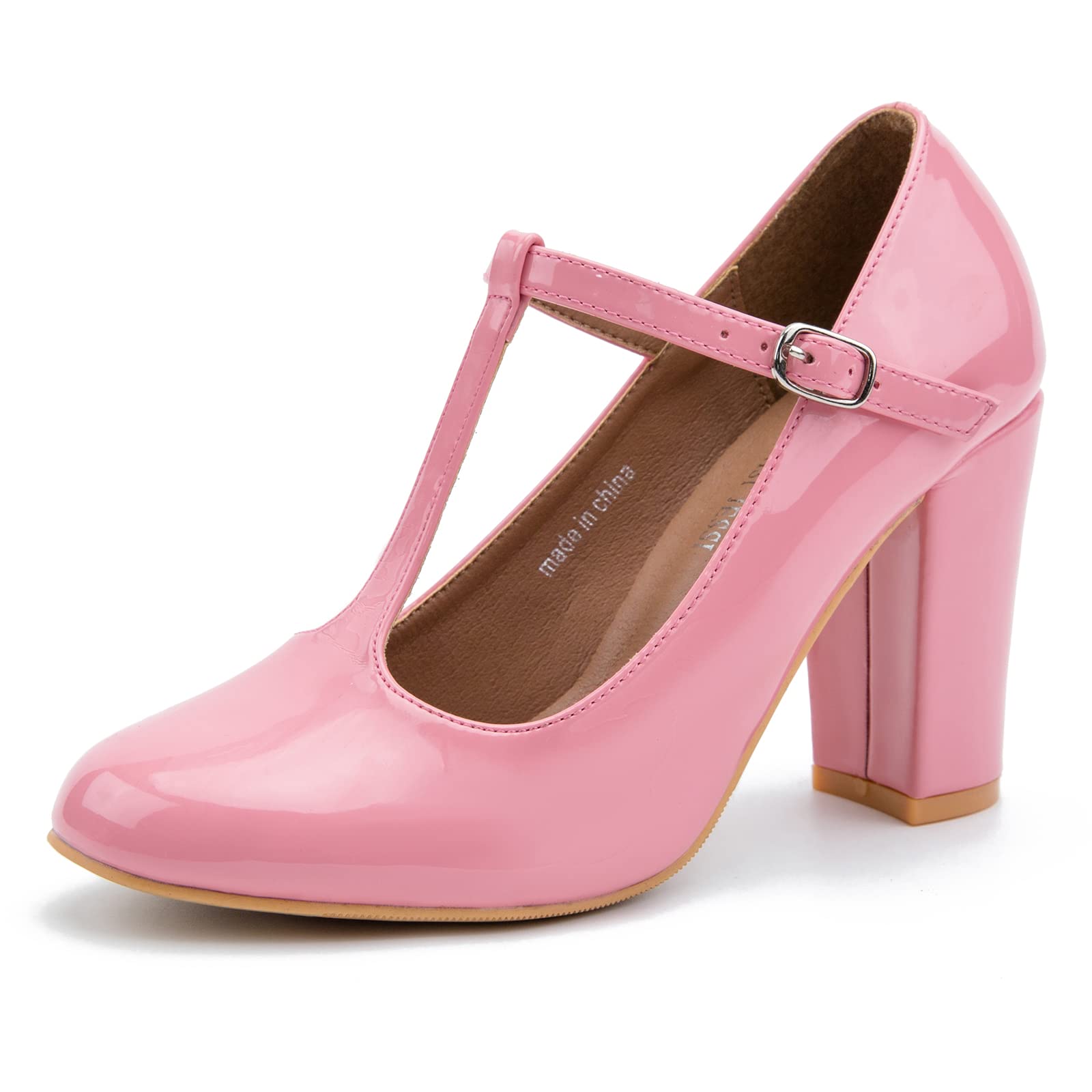 Women's T-Strap Mary Jane Pumps, Chunky Heel, Vintage Style, 3.54 Inch Round Toe Dress Shoes