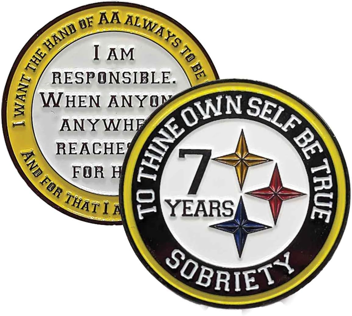 Black and Gold Recovery Medallion in Years 1-50 with Alcoholics Anonymous Responsibility Pledge My Recovery Store