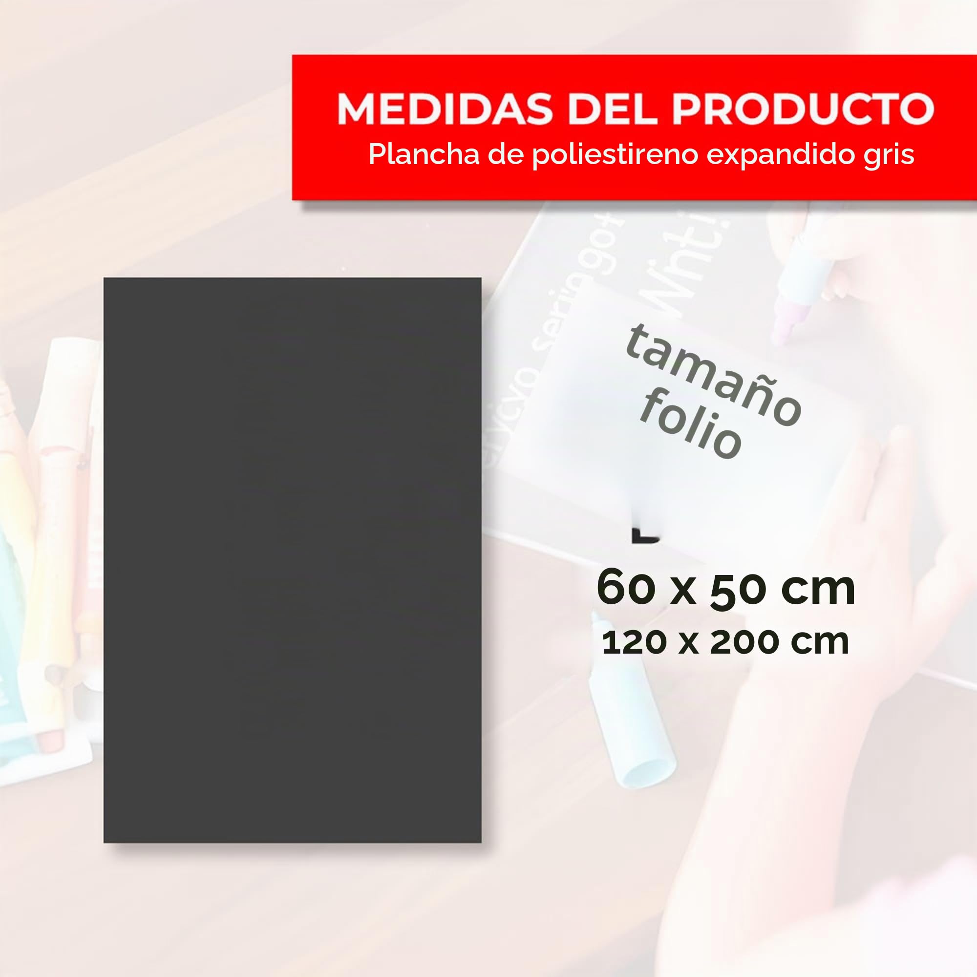 Plancha Porexpan Gris Poliestireno Expandido EPS 20 kg/m3 Grosor 50 mm - 120x200 cm - Aislante Térmico Alta Densidad - Fácil Corte