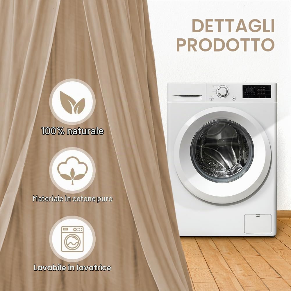 Aolso Baldacchino per bambini e bambine, 245 cm, tenda per letto rotondo, lettino con tenda sospesa, zanzariera, crepe (beige)