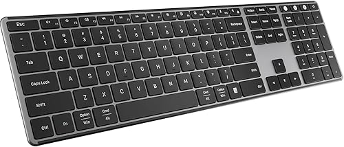 AUSDOM Teclado inalámbrico Bluetooth 2.4G tamaño completo, silencioso, delgado, multidispositivo, recargable, teclado QWERTY inalámbrico con teclado