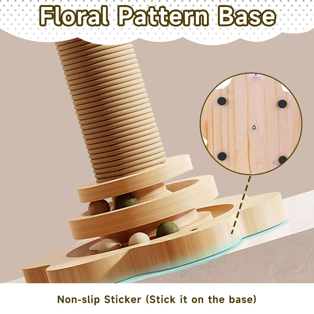 Jouet pour Chat Intérieur en Bois 4 en1,50CM Colonne De Griffe D'intérieur en Bois,Arbre à Chat avec Jouets,Arbre à Griffoir Corde en sisal avec Balle Tournante, Plumes, pour Chats