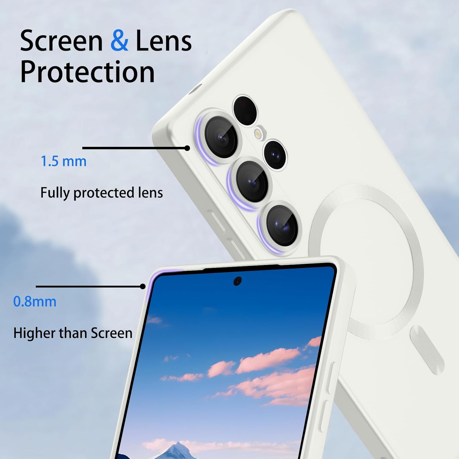 Magnetic for Samsung Galaxy S25 Ultra Phone Case for Women/Men, Matte Luxury Soft Metallic Luster Design with Camera Lens Protector, Shockproof Anti-Scratch Phone Case 6.8"-White - Image 3