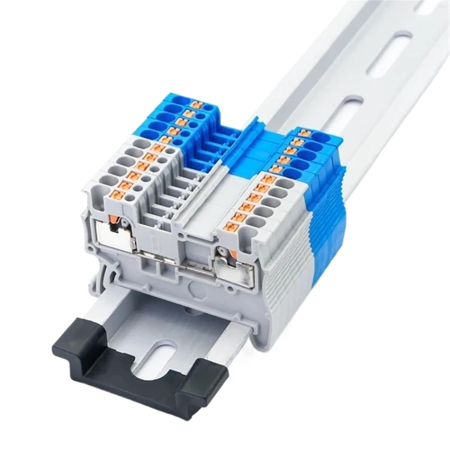 Din Rail Terminal Block PT-1.5 Electrical Wire Spring Connection Push in Wiring Conductor 10pcs Terminal Connector Strips PT1.5(Blue)