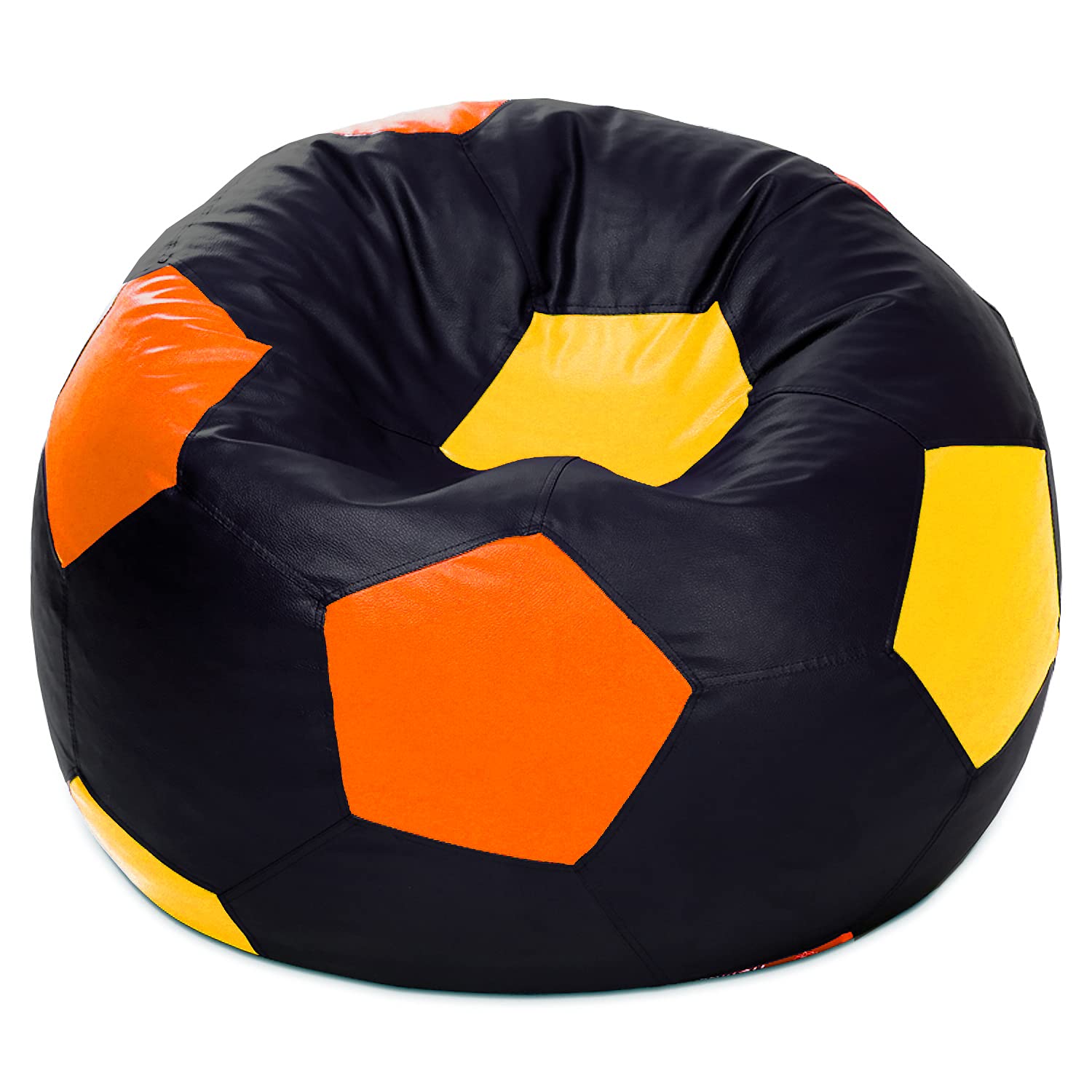 Style Homez Premium Leatherette Football Bean Bag XXXL Size Black-Orange-Yellow Color, Cover Only-image-11