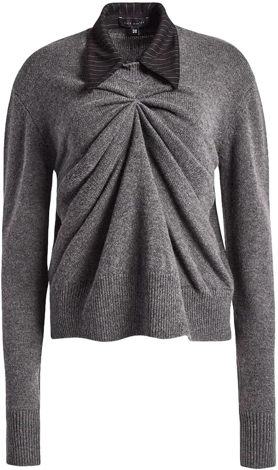 KATE BARTON, Pinched Crewneck Sweater W Collar, S/M, Grey
