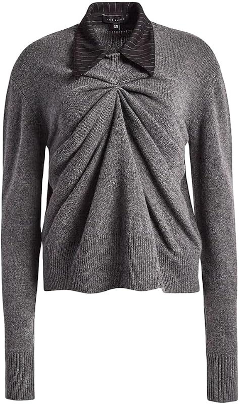KATE BARTON, Pinched Crewneck Sweater W Collar, S/M, Grey