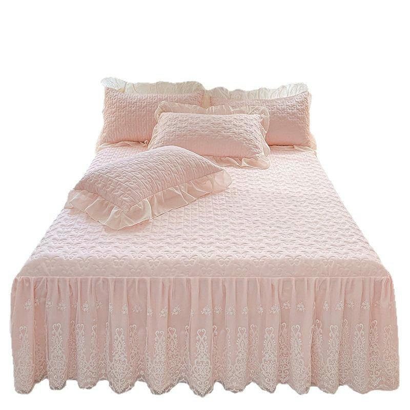 Falda de cama de algodón con encaje y volantes de 45 cm 7