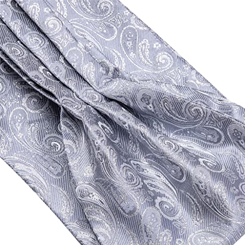 Renslat Men's Tie Set Vintage Floral Jacquard Silk Necktie Silver Cravat Retro Tie Handkerchief Pocket Square Set (Color : A, Size : One Size) #TOP5