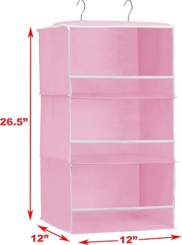 Miniatura 3 de Simple Houseware Organizador de armario colgante con 3 estantes con tapón frontal, color rosa