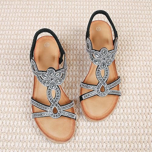 Sandales talon compensé femme sangle réglable et strass confortables - 7