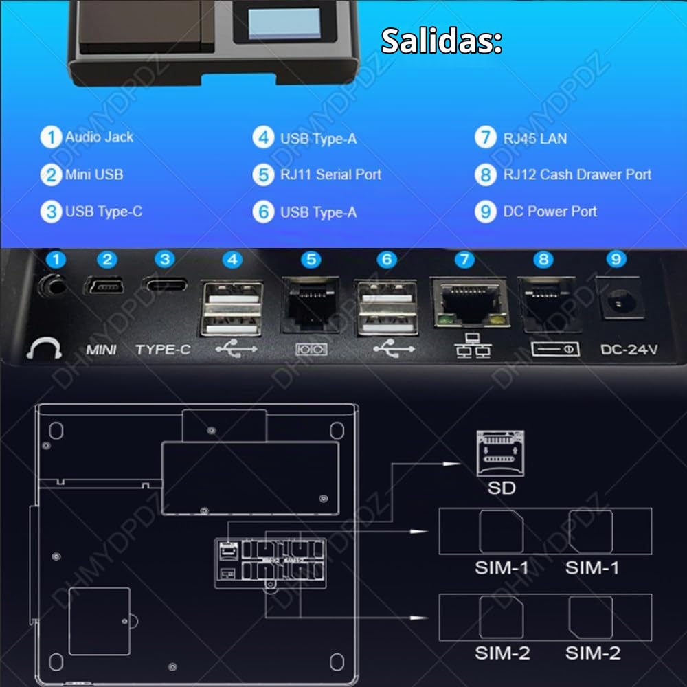 Solución Todo en Uno Definitiva: Terminal TPV con Pantalla Táctil 10.1 Pulgadas, Caja Registradora con Impresora, Personalizable como un Móvil, para Supermercados, Restaurantes y Oficinas