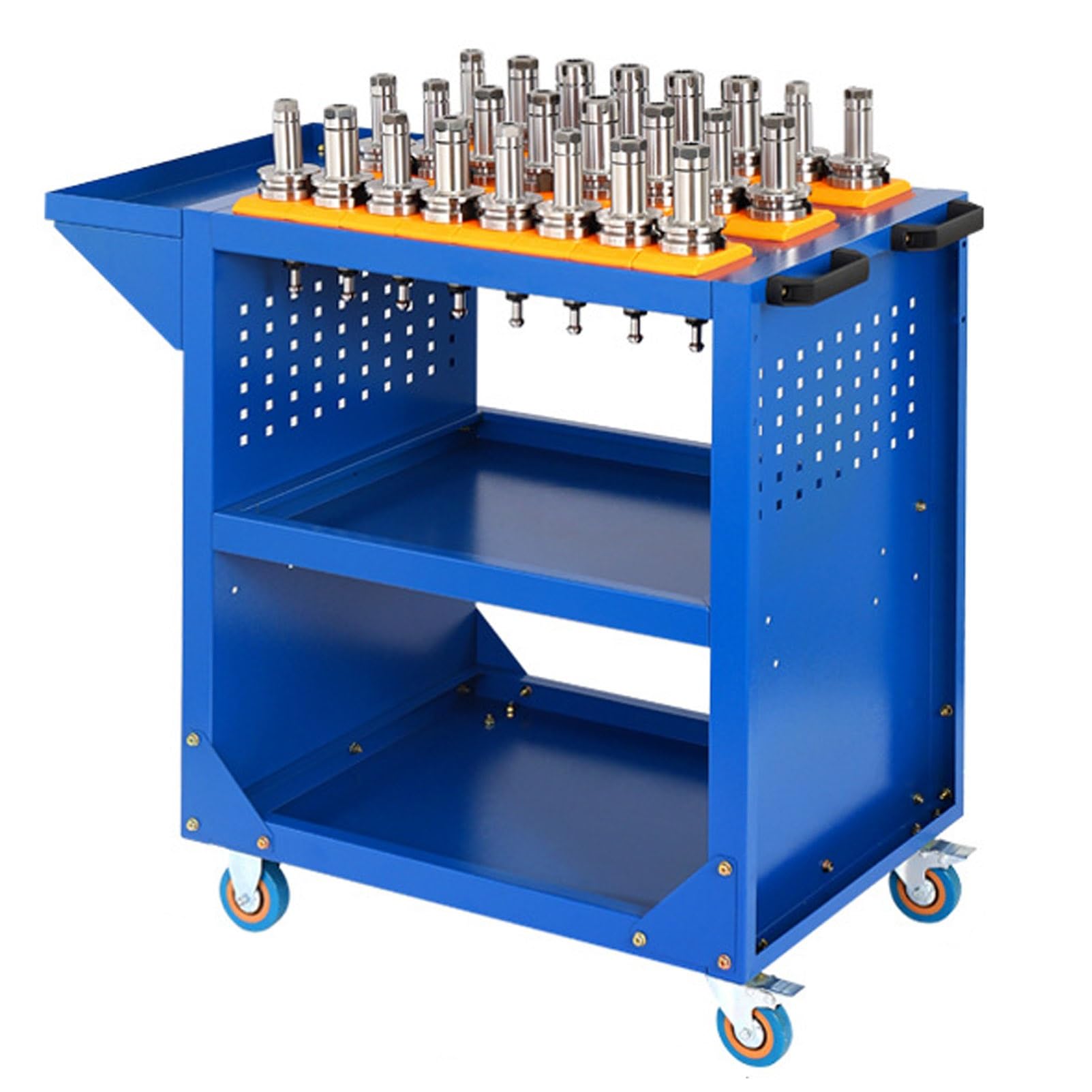 Carro de herramientas resistente con ruedas y banco de trabajo para mecánicos y almacenes, ideal para uso comercial