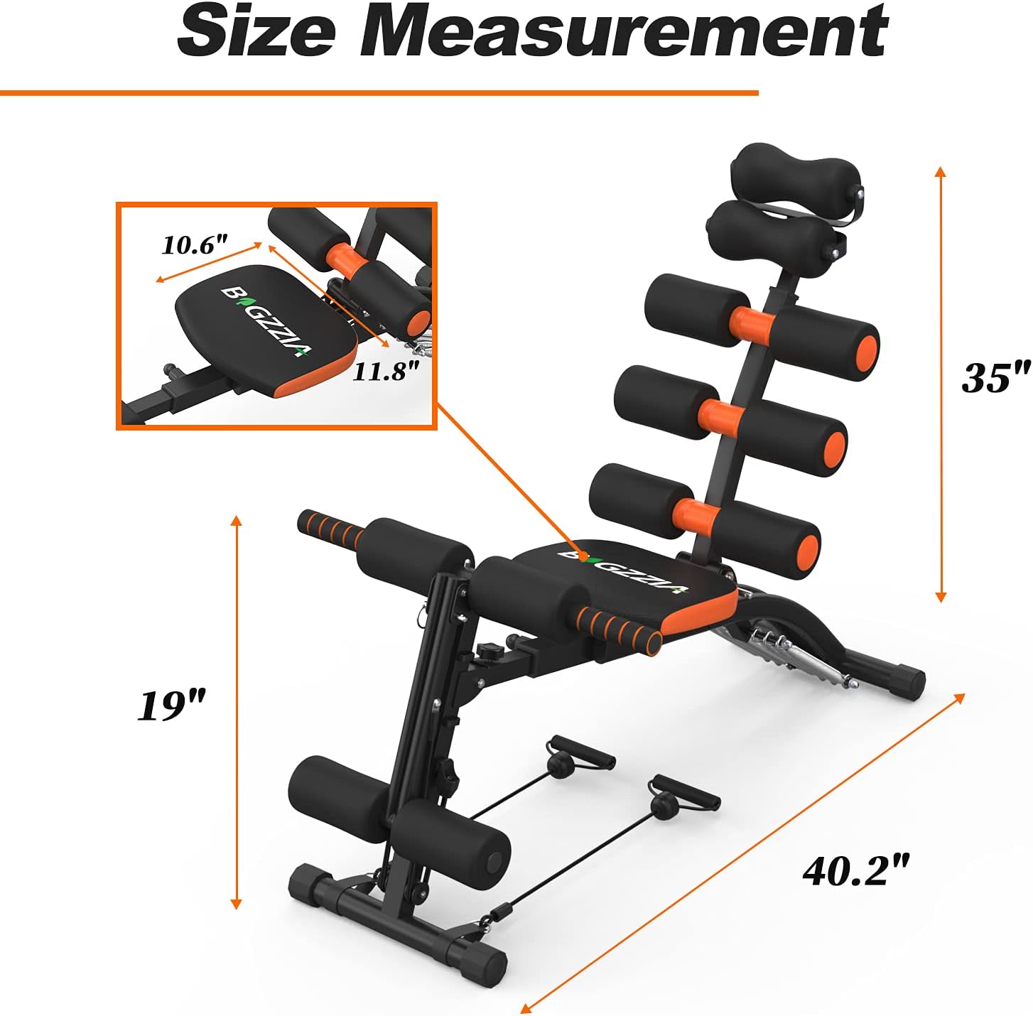 Bigzzia Abdominal Trainer, Core & Abs Rocket Exercise Chair with Foam Roller-Handles-Level Adjustable-Fitness Crunches Machine-Workout-Training Bench