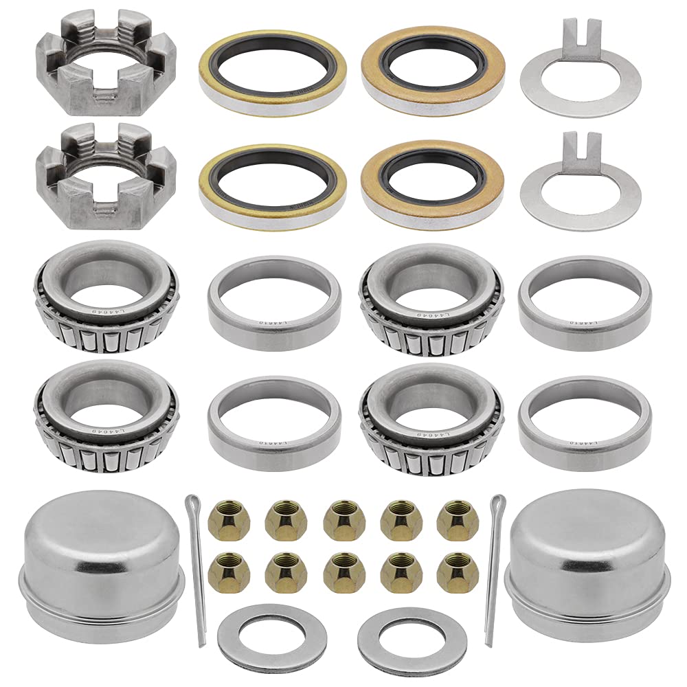 [2-Sets] 2000-2200lbs Trailer Axle Bearing Kit for Spindle 1.063'' (1-1/16''), L44649/L44610, T-Washer, Cotter Pin, 12192TB (1.250'' ID), 15192TB Seals (1.500'' ID), Dust Cap, Castle Nut, Shaft Washer