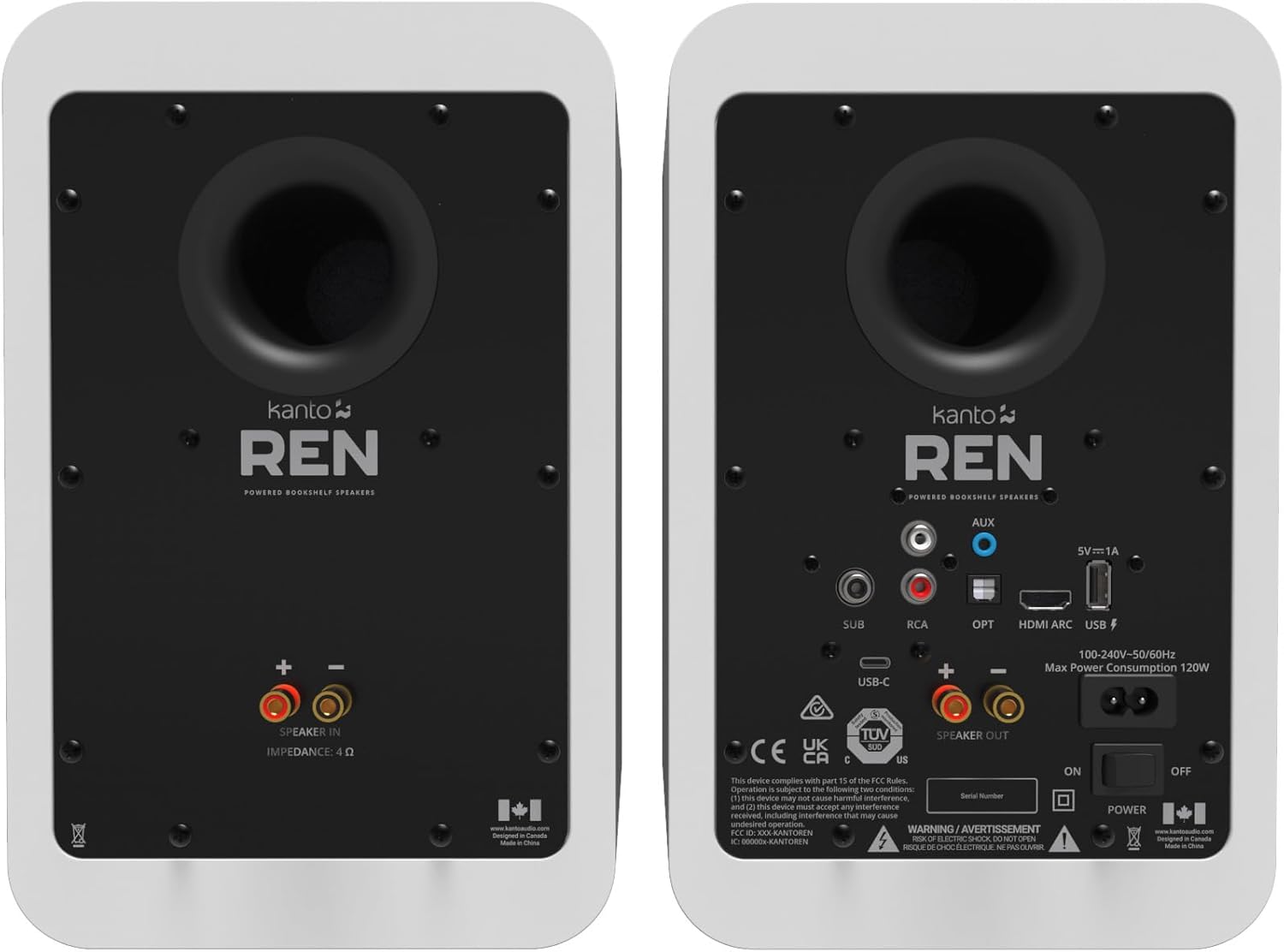 The back panel of Kanto REN 200 watt Wireless Speakers