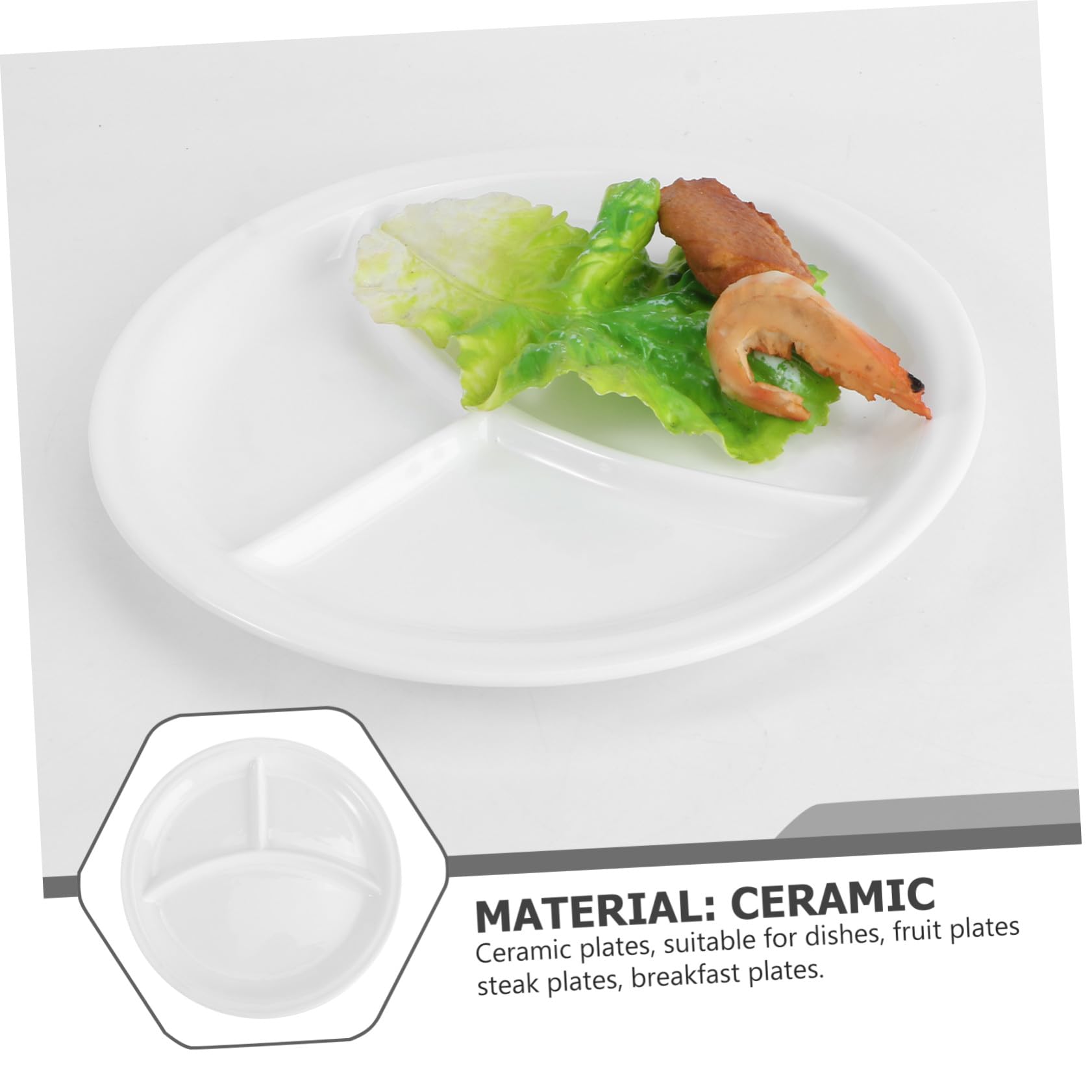 Assiette de Petit-déjeuner en Céramique Blanche Trois Compartiments, Bord Lisse, Assiette Ronde Simple pour Magasin de Meubles ou Salon de Thé Style Aléatoire