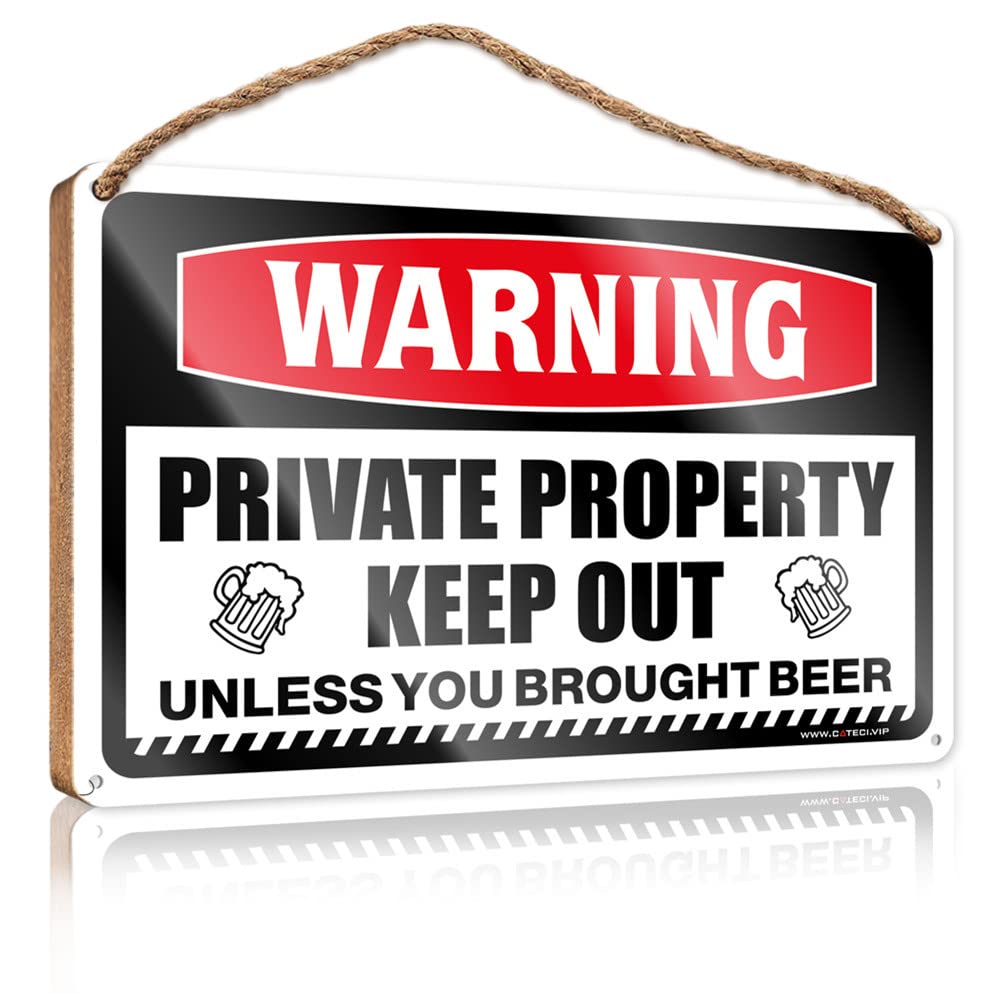 Wooden Home Sign Private Property Keep Out Unless You Brought Beer Wooden Sign Hippie Decor Small No Soliciting Sign For House(15X28CM)