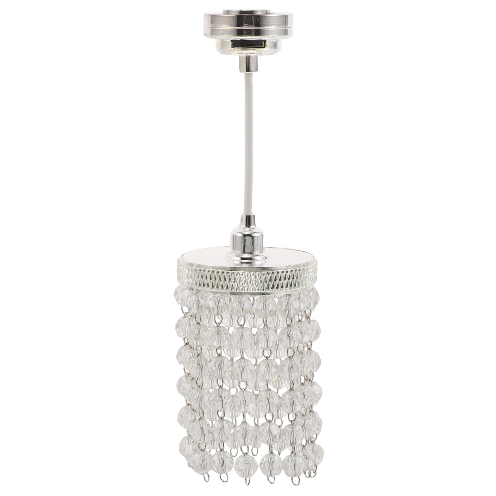 SHINEOFI 1:12 Scale Dollhouse Chandelier Miniature Led Ceiling Light Fixture Battery Operated Hanging Beaded Tiny Lamp for Mini Room Decoration Silver