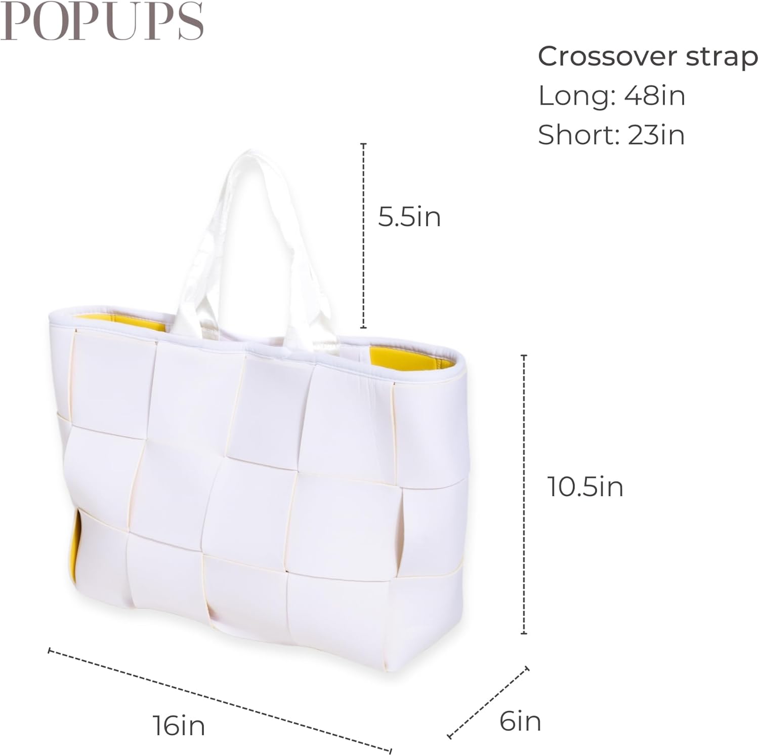 POPUPS Interwoven Large Neoprene Foldable Tote Bag, Weekender Bag for Women - Travel Crossbody Purse - Image 3
