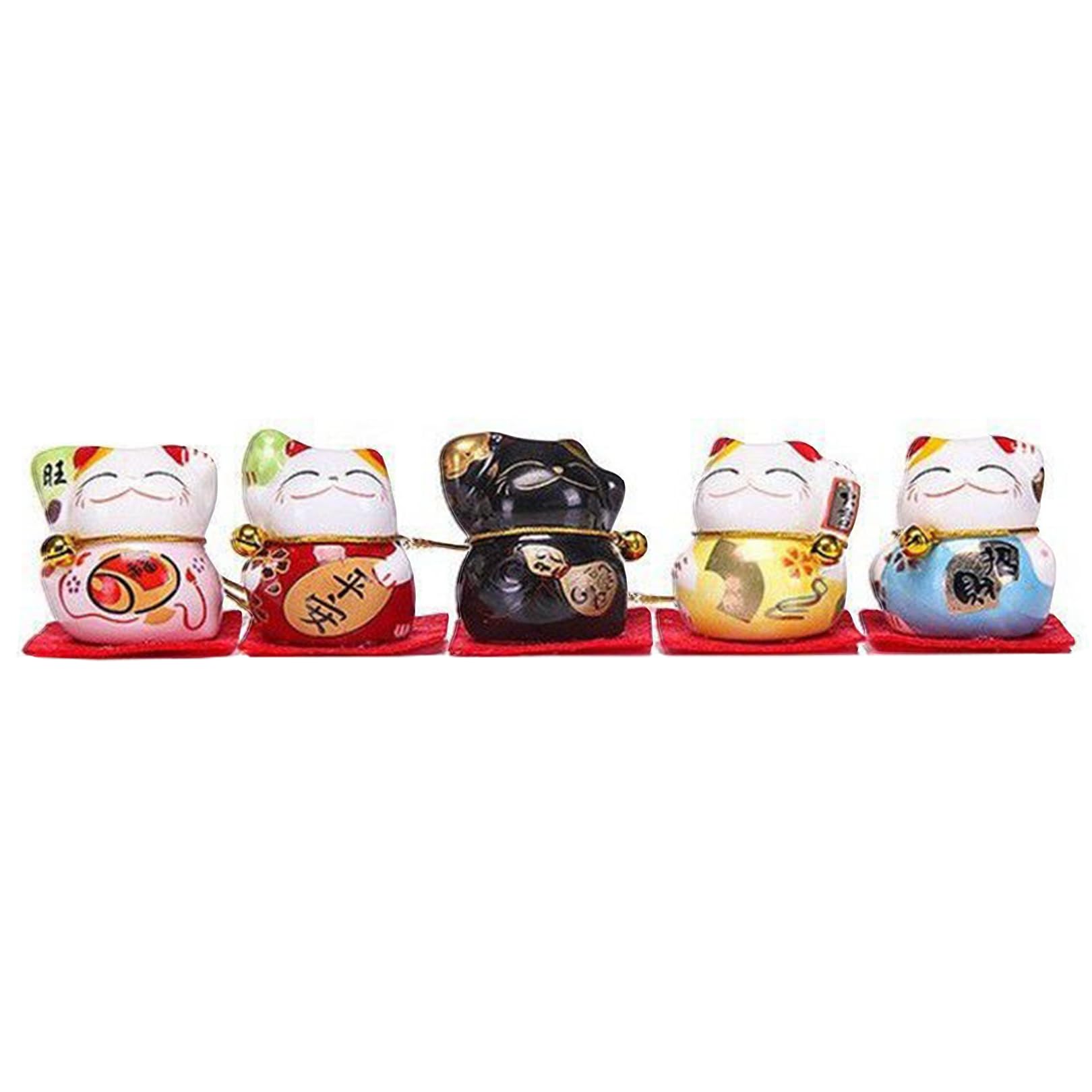 Maneki Neko Lucky Cat Figurine Set of 5 Porcelain Mini Ceramic Japan