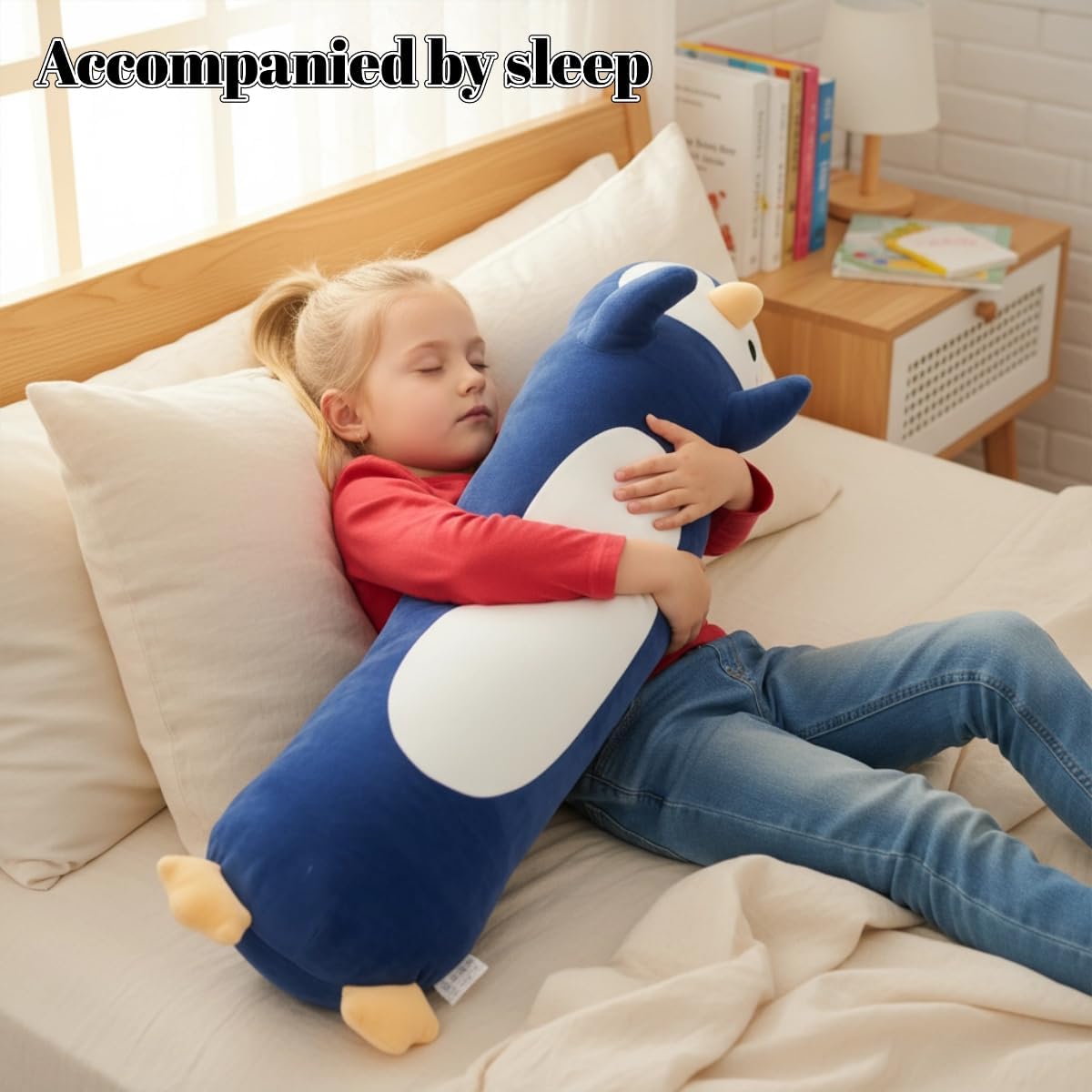 Long Penguin Plush, Soft Penguin Hugging Pillow Cuddly Stuffed Toy Body Pillow, Birthday Gift for Boys Girls (Navy Blue, 110cm/43.31in)
