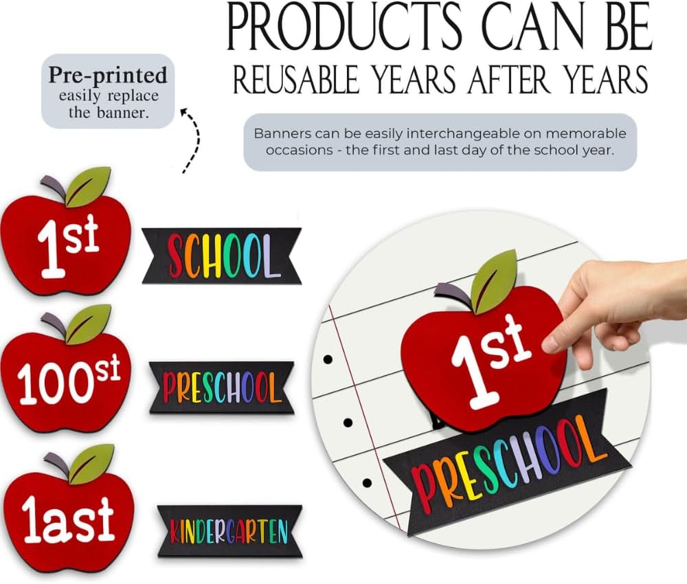MDPrints 3D First and Last Day School Sign, Reusable 8'' Back to School Signs for Kids, 1st Day of School Board for PreK Preschool Kindergarten 1st 2nd Grade