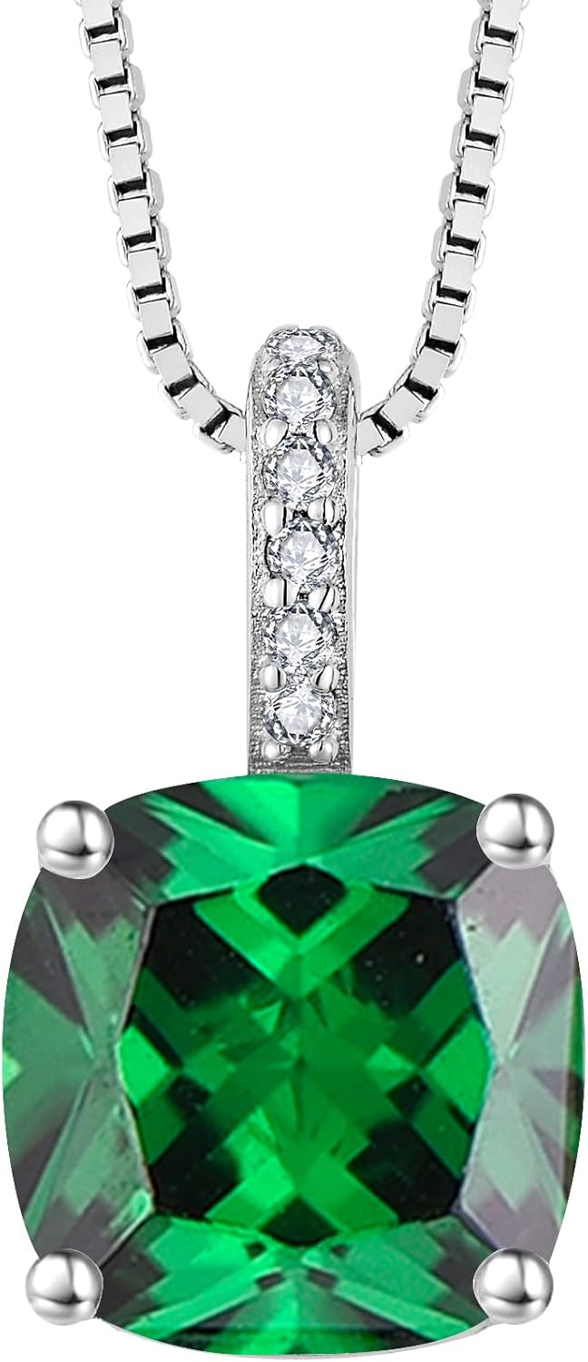 Fahonie 925 Sterling Silver May Birthstone Emerald Necklace for Women Jewelry Gift for Sister Wife Her