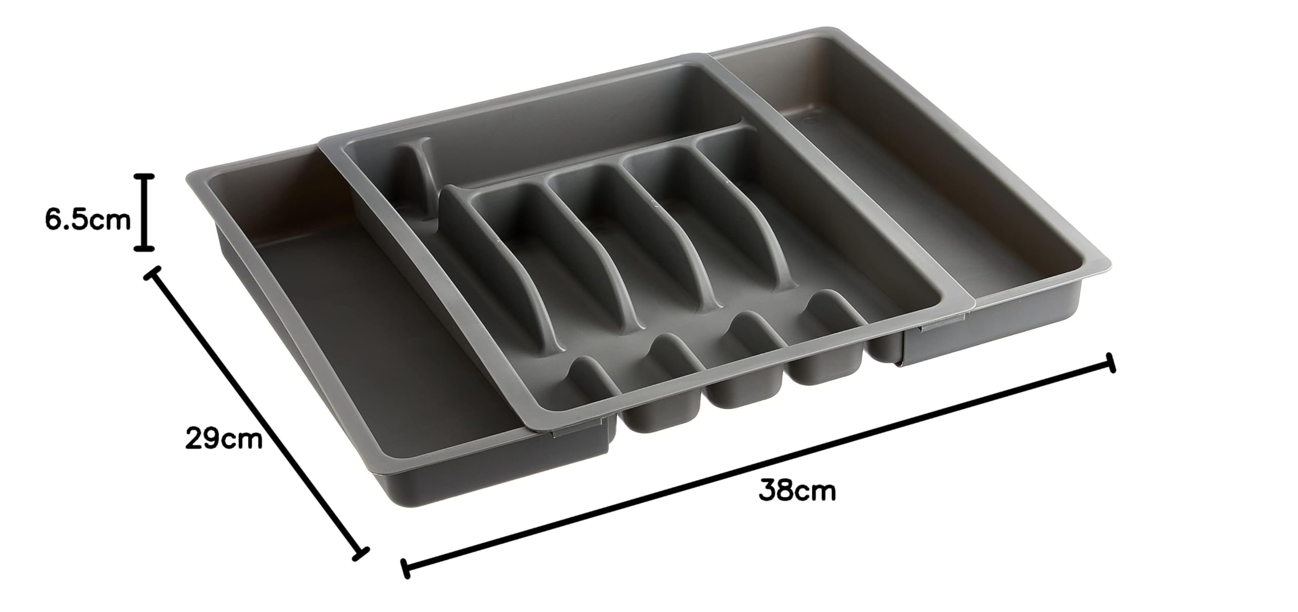 Kesper 30087 - Vassoio portaposate estraibile da cassetto in plastica, dimensioni 29-50 cm x 38 x 6,5 cm, colore: Grigio