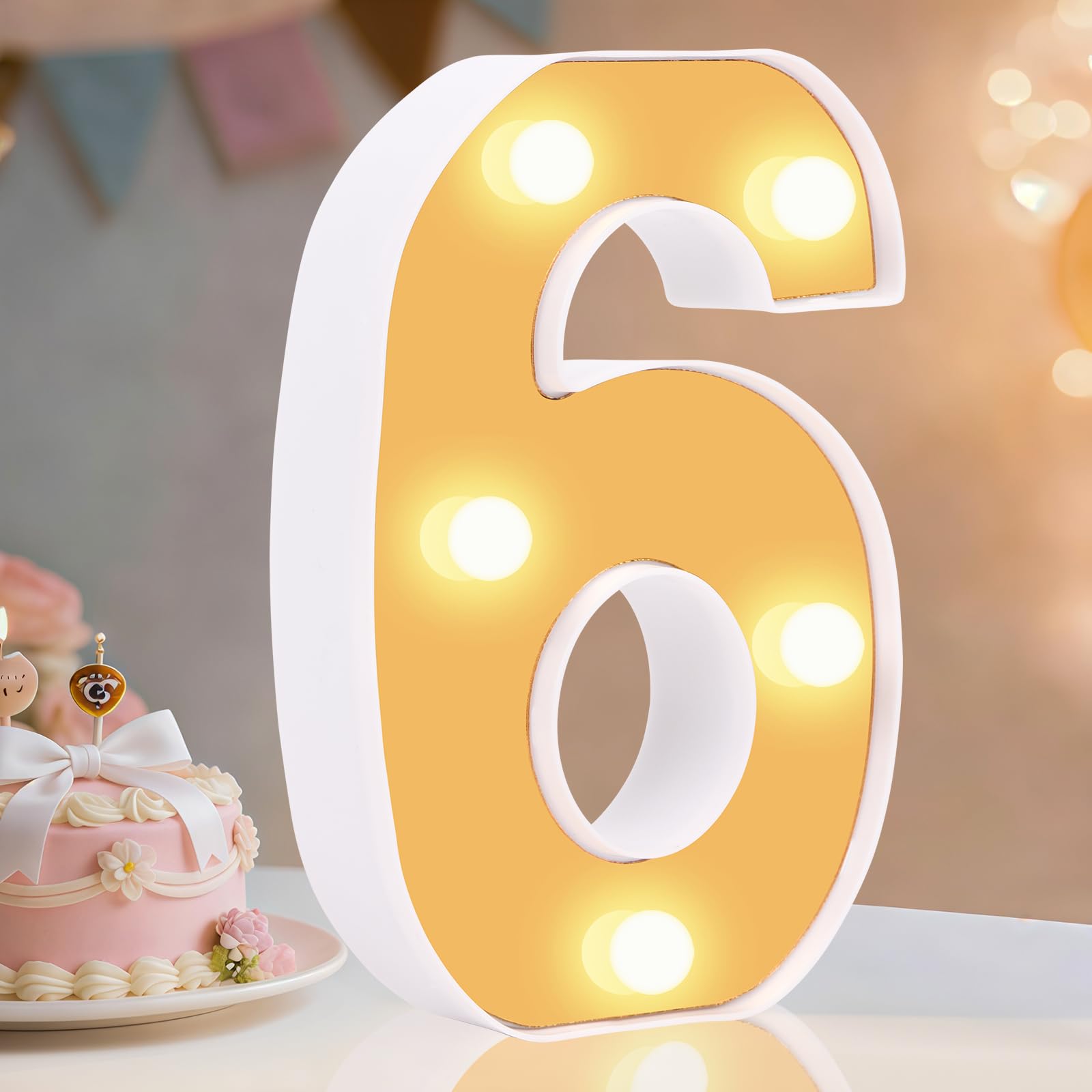 Light up Number 6, Number 6 Light, Warm White Led Numbers Sign, Gold-mirrored, Gifts for Girls Women Party Birthday Decorations Night Light (gold-number6)