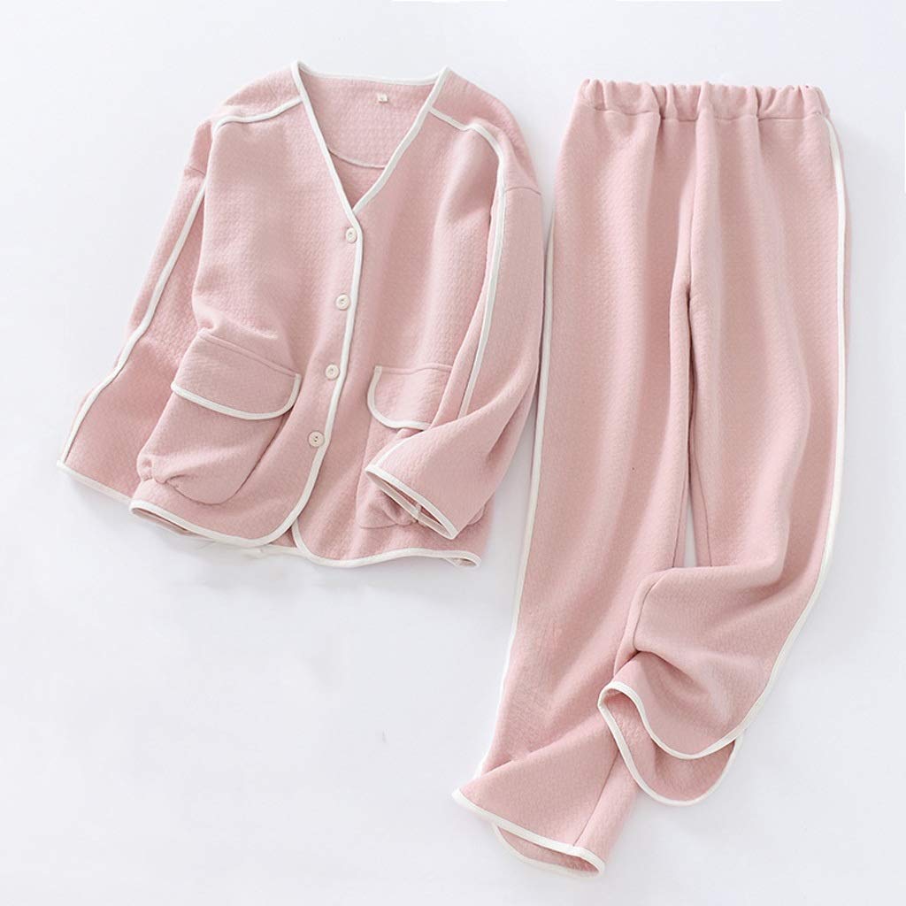 Conjunto de Pijama Sencillo y cálido para Mujer, Tops de Ocio de Invierno, Pantalones de Manga Larga de algodón con Capa de Aire Gruesa, Color sólido