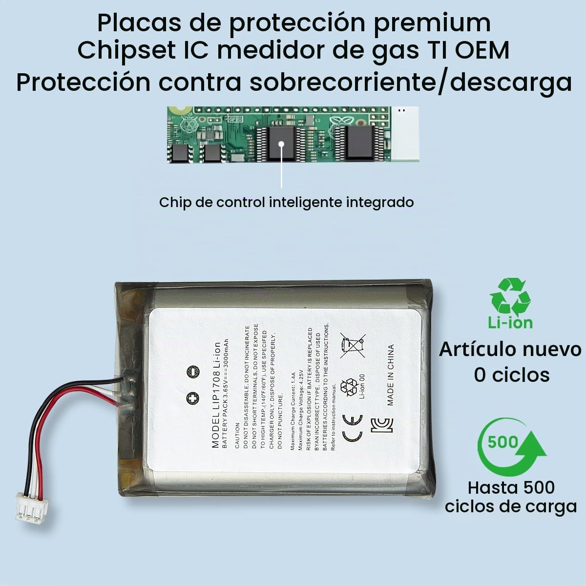 Batería de repuesto para controlador PS5 PlayStation 5 LIP1708 CFI-ZCT1W, 3000 mAh, 3,65 V