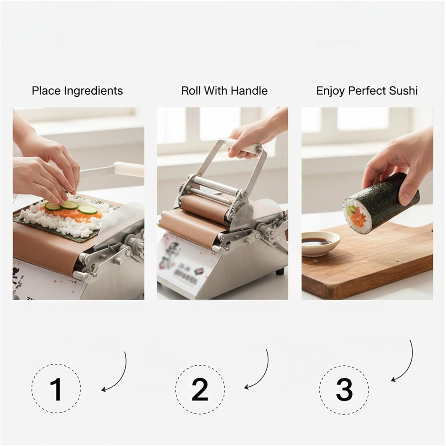 Máquina de enrollar sushi, rodillo manual de sushi de acero inoxidable, antiadherente y fácil de limpiar, máquina rápida de sushi para restaurantes y uso doméstico