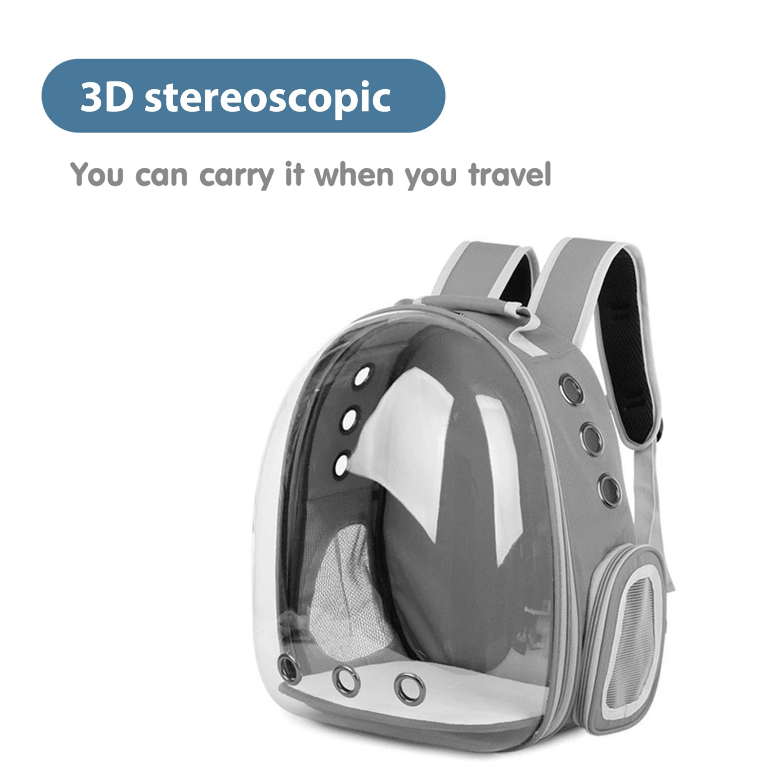 PETCUTE Portatili Trasportino per Animali Zaino Trasparente Zaino per Cani e Gatti con Cinghia di Sicurezza Interna,Capsula Spaziale da Viaggio, Ideale per Viaggi,attività all'aperto Grigio
