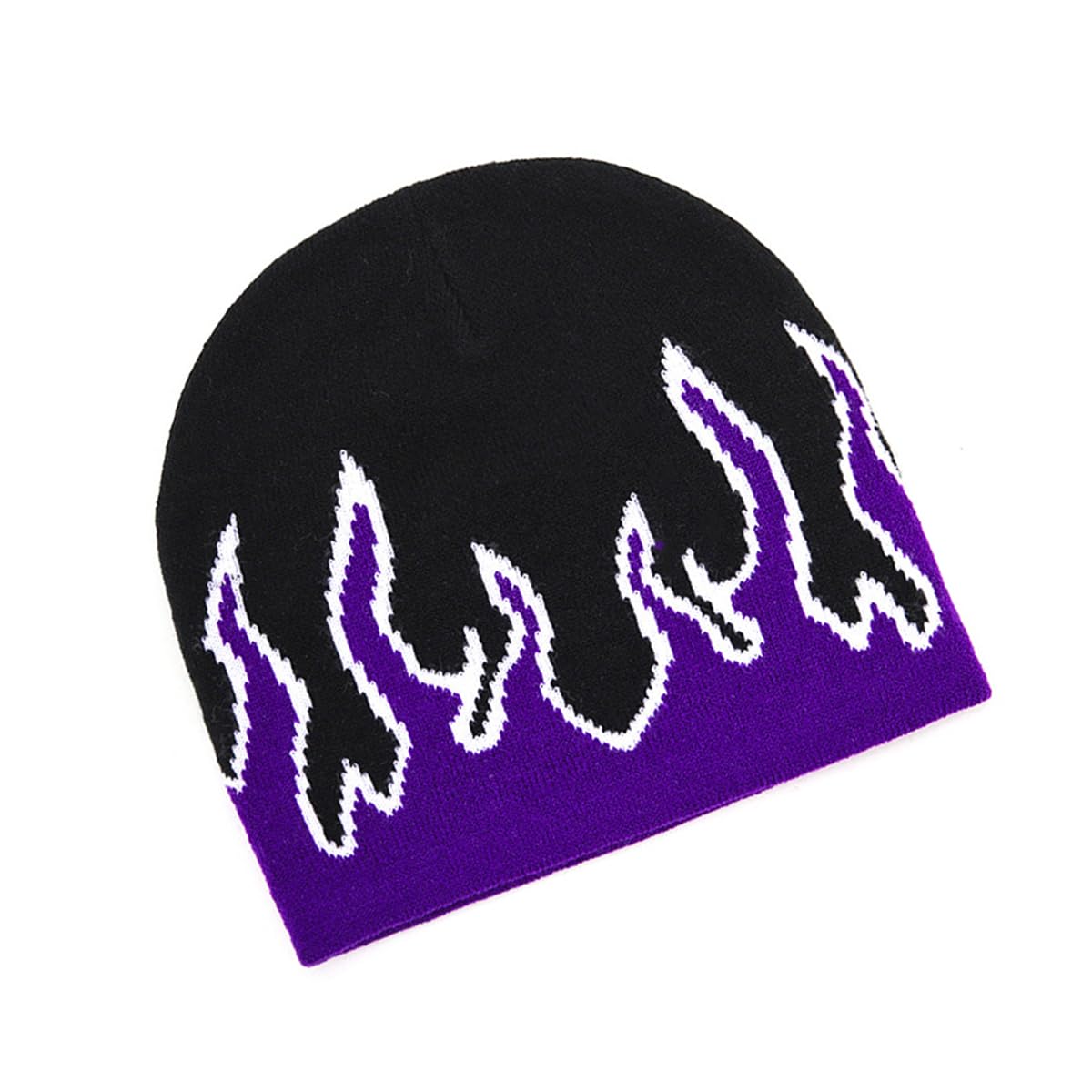 Purple Flame Beanie Fire Knit Ski Hat Slouchy Rock Punk Skull Cap