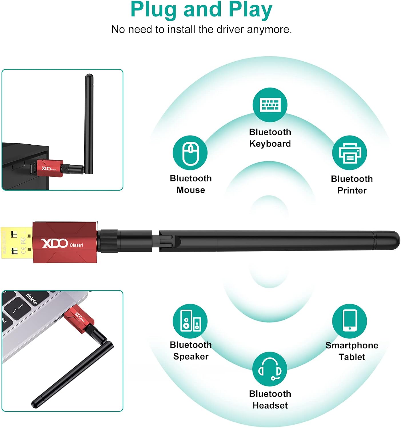 Long Range USB Bluetooth 5.3 Adapter for PC Real Plug & Play Class 1 Bluetooth Dongle EDR 328FT/100M Wireless Transfer Transmitter Receiver for Bluetooth Support Win11/10/8.1 (red-16)