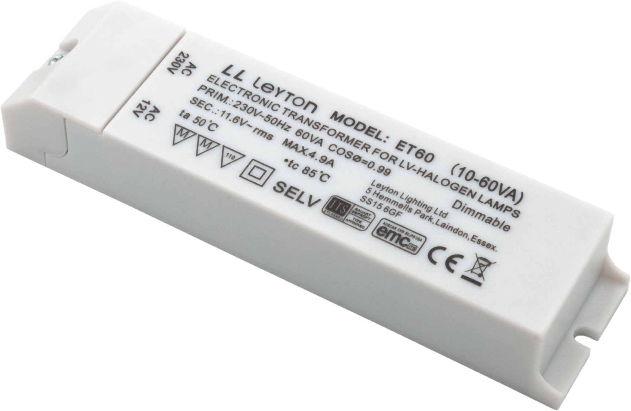 Leyton Lighting ET60FLY 10w - 60w 12v Low Voltage Halogen Transformer Fly Lead