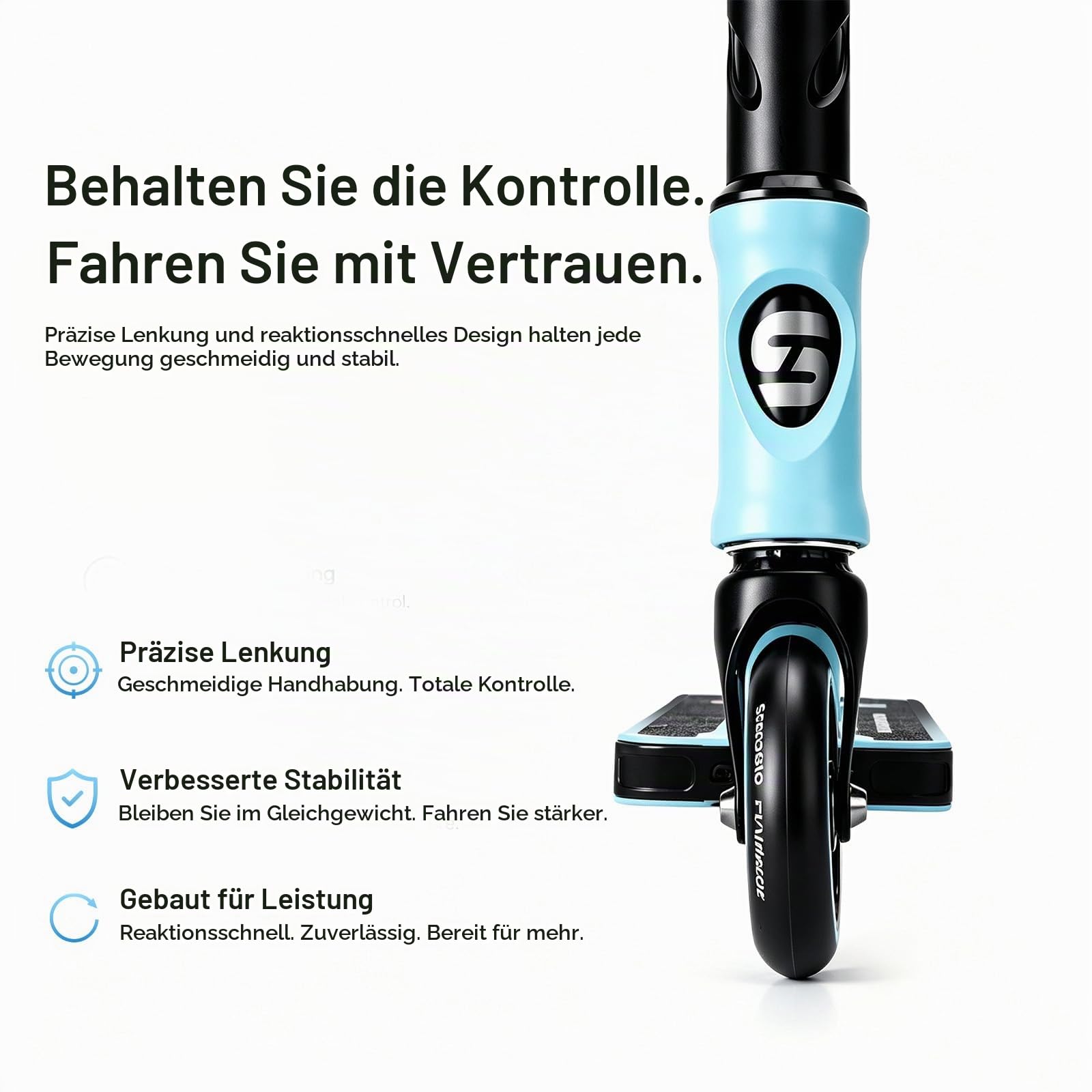 Stunt Scooter, 360° Lenkung, Stunt Roller mit 100mm 85A PU Räder, Stand Roller für Kinder Jugendliche und Erwachsene, Tragfähigkeit: 100 kg, Aluminium