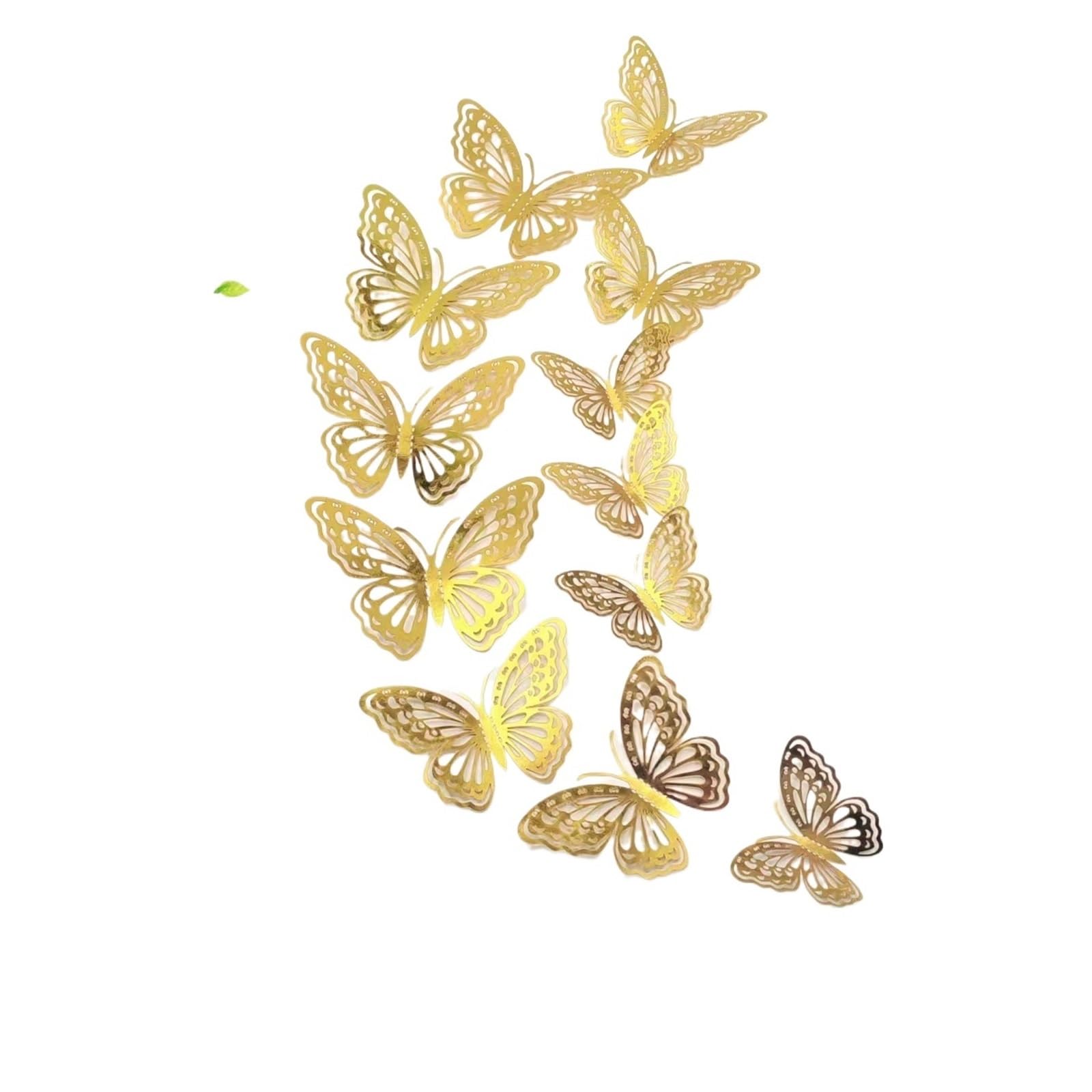 12pcs 3D Hollow Butterfly Wall Decal Mirror Wallstickers For Kids Room Home Decoration Fridge Sticker Wedding Party(Color1)
