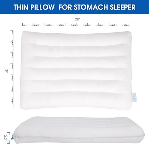 Miniatura 8 de Almohada de dormir delgada para el estómago, diseño delgado, plano y de perfil bajo con relleno alternativo de plumón para dormir boca abajo -3.2