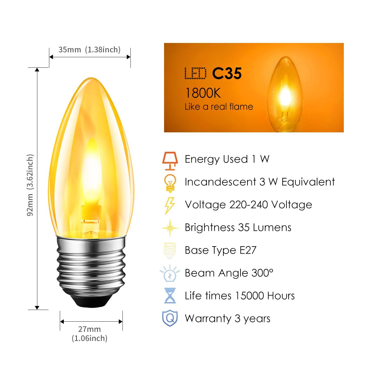 LVWIT Flicker Flame Light Bulb,E27 Flickering Candle Light Bulbs,1800K Warm White Fire Flickering Chandelier Light Bulbs for Daily Decoration,Christmas,Halloween,Party,Non-Dimmable(6 PCS,2 Modes) - Image 2