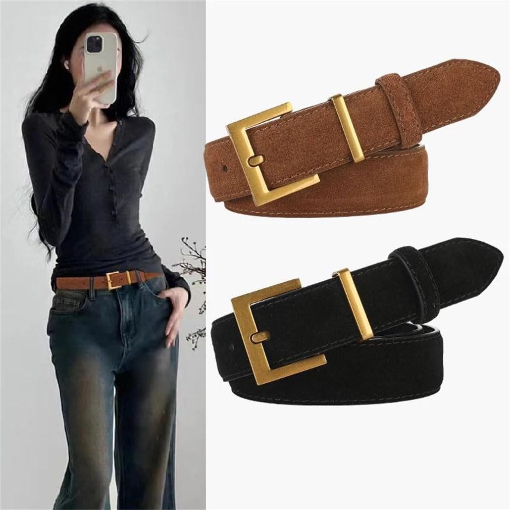 Square Buckle Belt Ladies Casual With Jeans Women's Cowhide Wide Belt