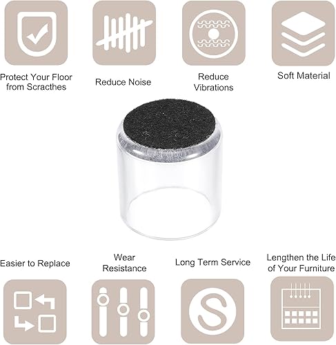 Miniatura 3 de uxcell Protectores de suelo para patas de silla, 16 unidades, de cloruro de polivinilo y fieltro de 0.87 pulgadas, tapas para patas de silla para