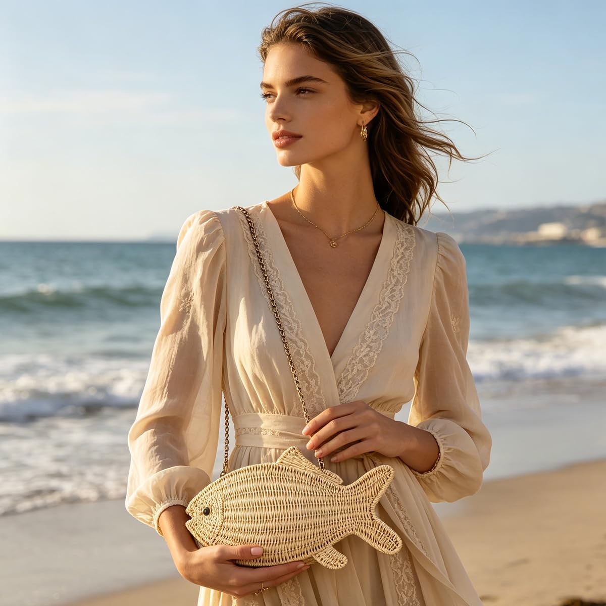Handwoven Fish Shaped Rattan Crossbody Bag Novelty Wicker Straw Purse Summer Beach Vacation Animal Clutch